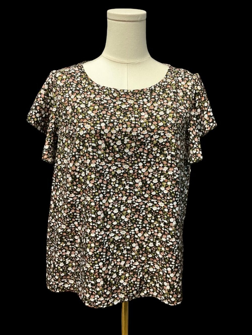 Black Floral Print Top w/ Flutter Sleeves